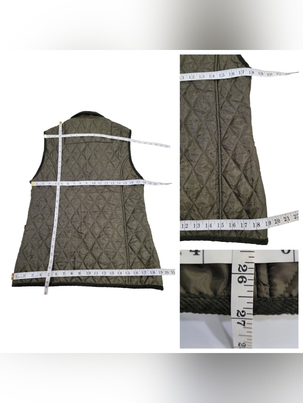 John Partridge English Clothing Olive Green Quilted Vest Corduroy Trim Women’s M - Picture 14 of 17